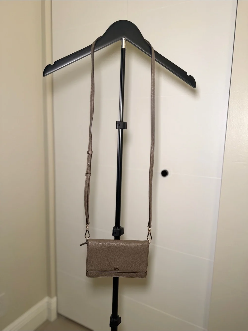 Michael Kors Pebbled Leather Crossbody in Taupe Beige with Gold Hardware